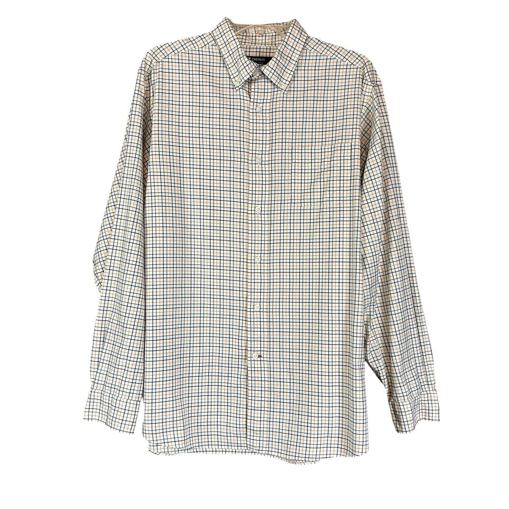 Cremieux Collection Men Shirt Size L White Gray Orange Plaid  Cotton Button Down